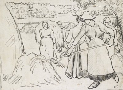Compositional study of harvesters in a landscape by Camille Jacob Pissarro